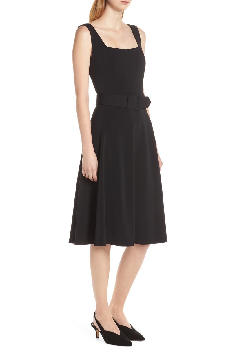 Harper Rose Belted Fit & Flare Square Neck Dress, Alternate, color, Black