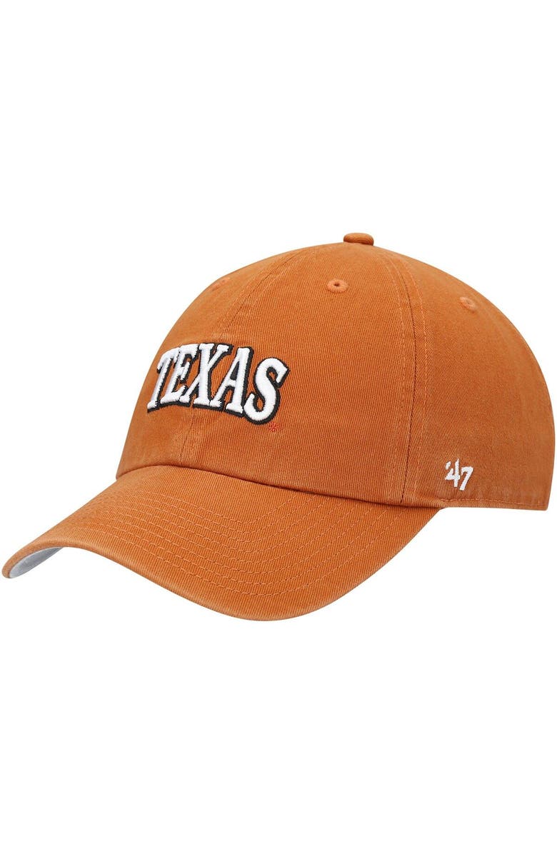 '47 Men's '47 Texas Orange Texas Longhorns Archie Script Clean Up Adjustable Hat, Main, color,