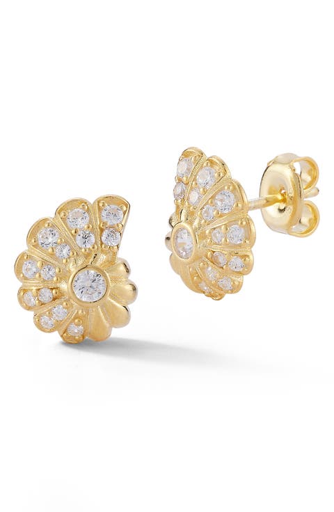 CZ Seashell Stud Earrings