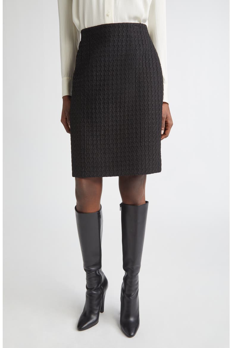 High Waist Textured Houndstooth Jacquard Skirt, Main, color, BLACK