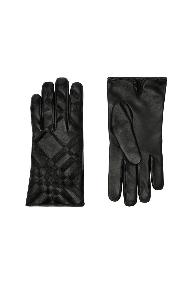 Check Intarsia Leather Gloves, Alternate, color, Black