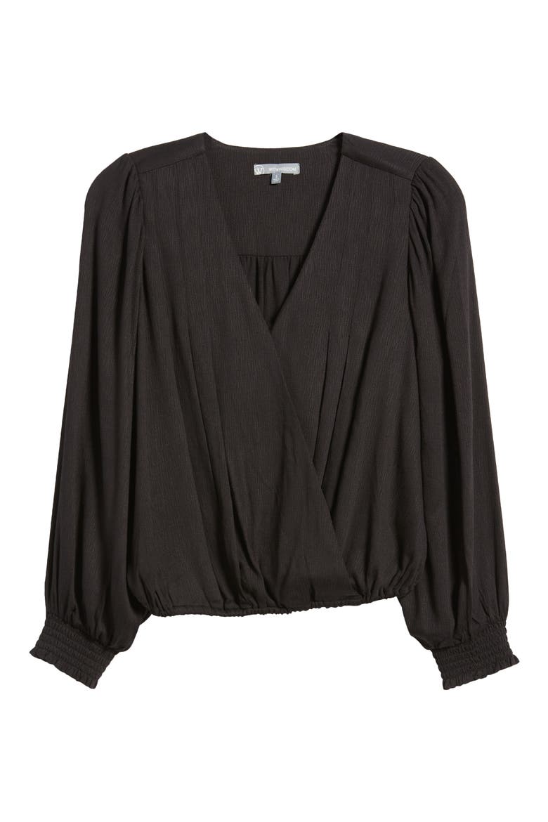 Long Sleeve Wrap Top, Alternate, color, BLACK