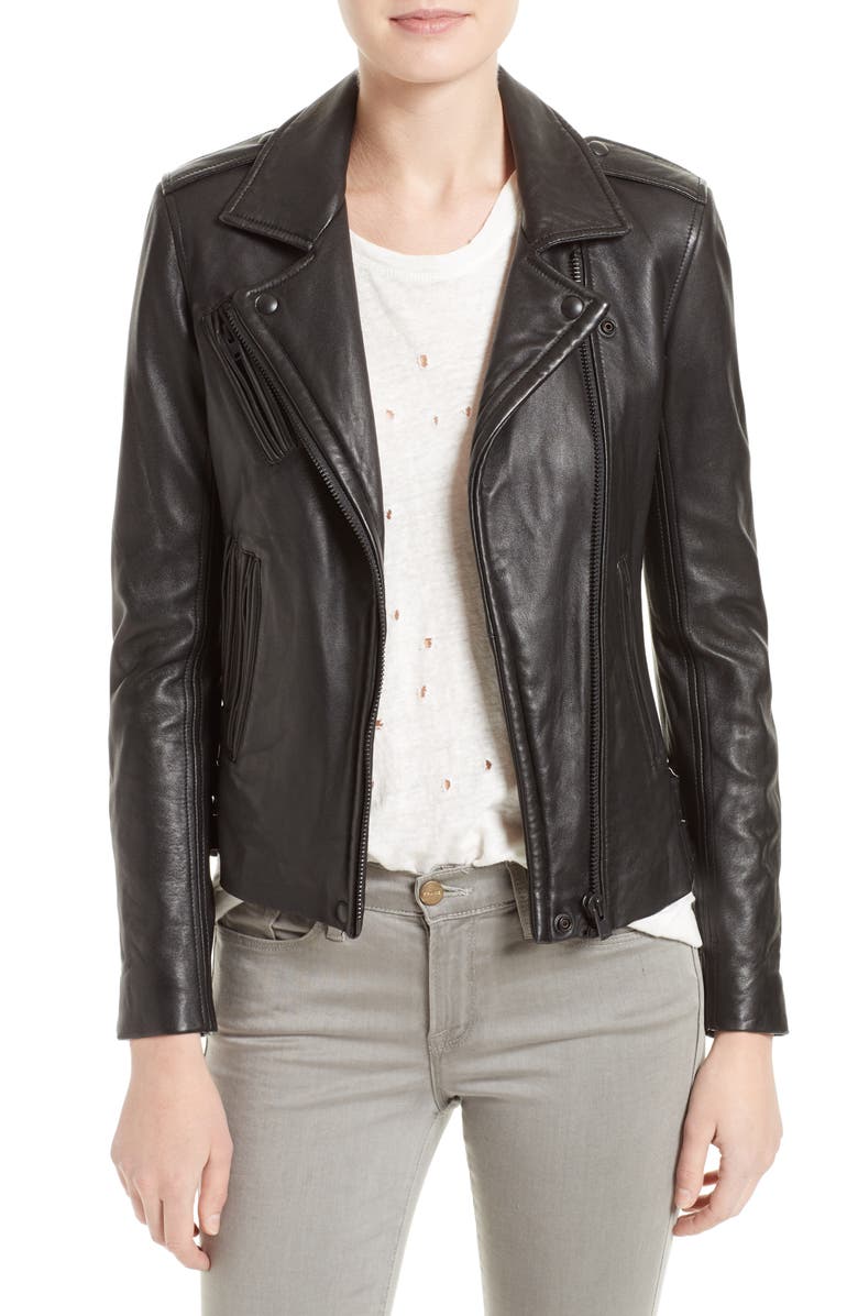 IRO 'Han' Lambskin Leather Moto Jacket, Main, color, Black/ Black
