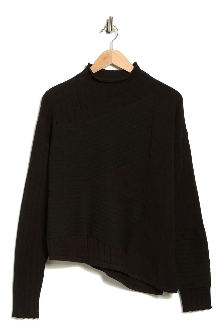 Mock Neck Asymmetric Hem Sweater, Alternate, color, BLACK