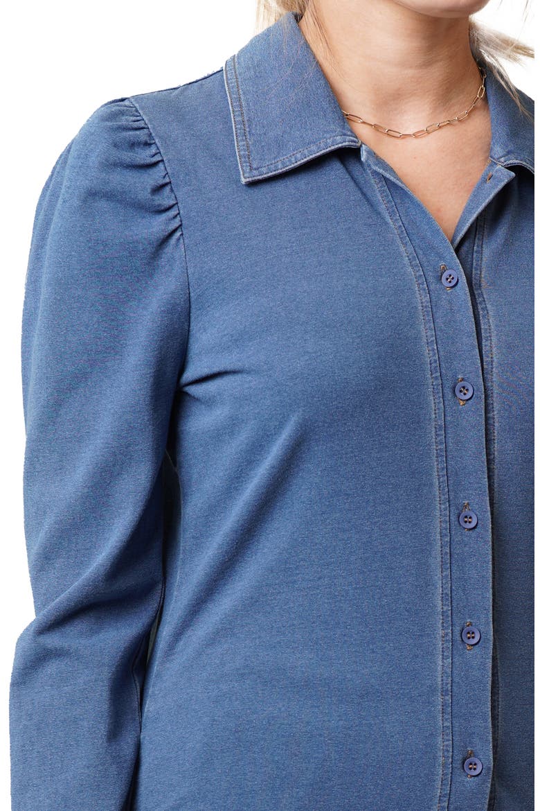 Puff Long Sleeve Button-Up Top, Alternate, color, MEDIUM WASH