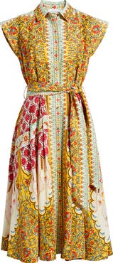Elie Tahari Fran Baroque Print Tie Waist Shirtdress