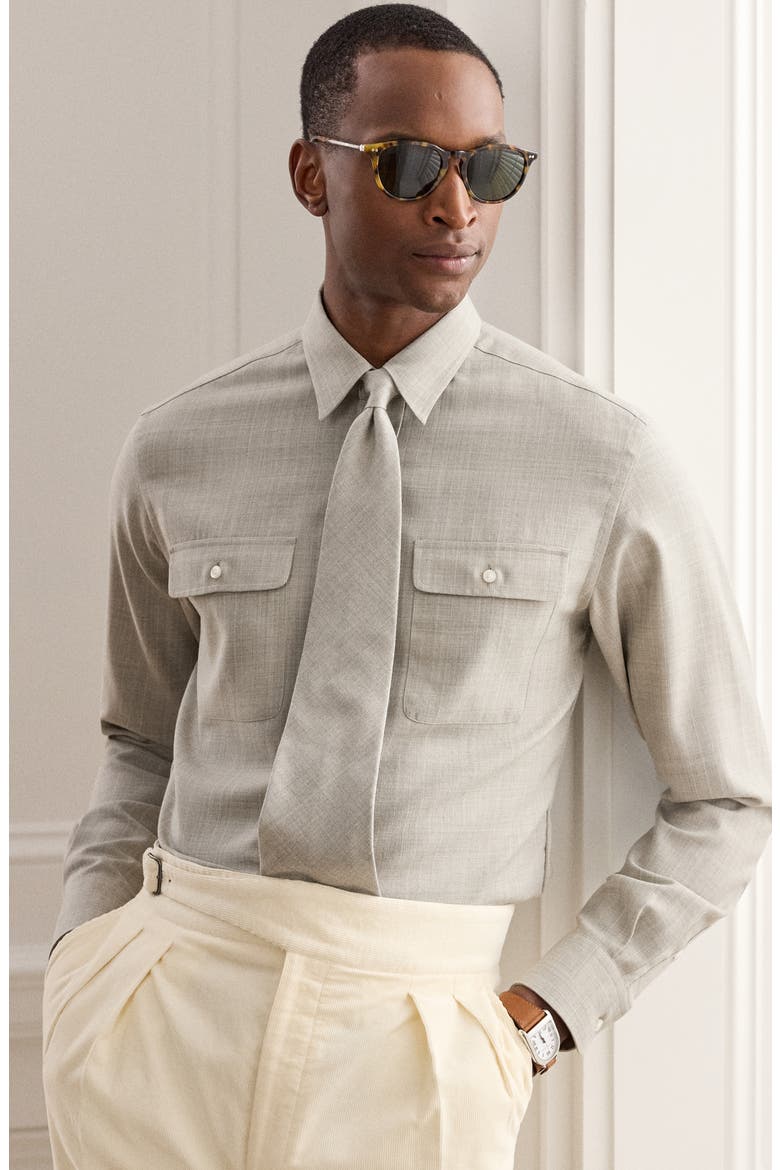 Wool Twill Button-Up Shirt, Alternate, color, GREY
