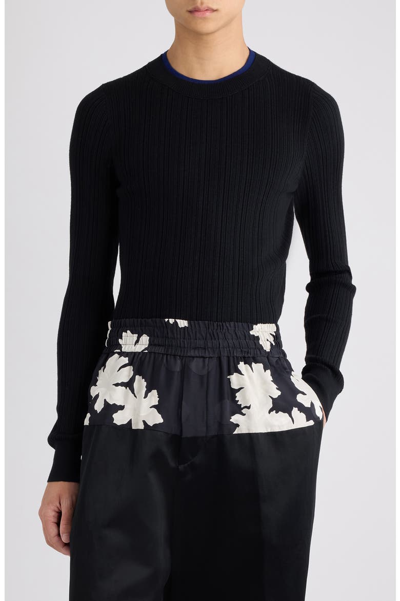Motif Merino Wool Rib Sweater, Main, color, BLACK