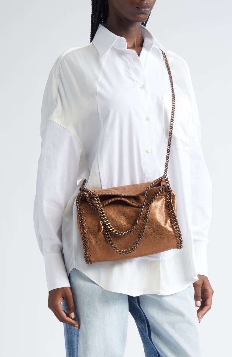 Stella McCartney Mini Falabella Shiny Dot Faux Leather Crossbody Bag, Alternate, color, 8200 Bronze