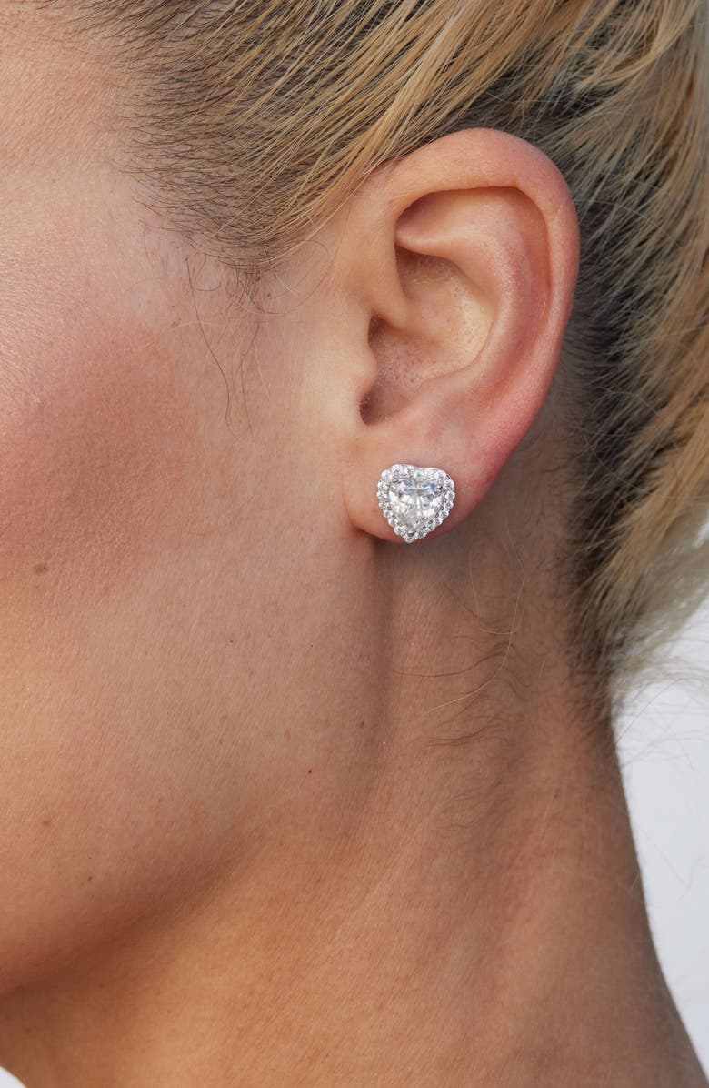 SAVVY CIE JEWELS Cubic Zirconia Heart Halo Stud Earrings, Alternate, color, White
