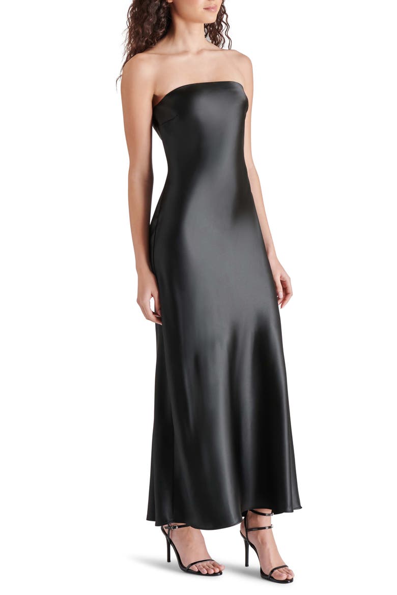Jessamine Strapless Stretch Satin Dress, Alternate, color, BLACK
