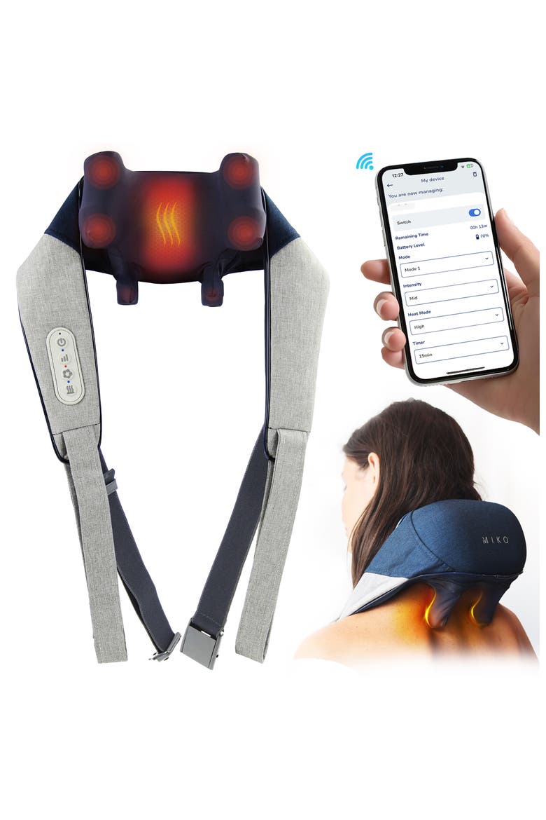 Wave Neck and Back Massager with App Control, Main, color, Blue