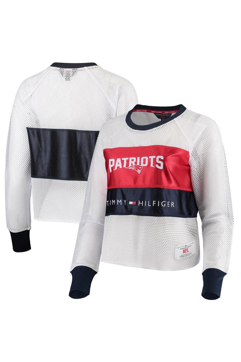 Women's Tommy Hilfiger White/Red New England Patriots Mesh Raglan Long Sleeve T-Shirt, Main, color, White