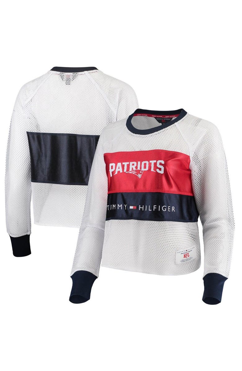Tommy Hilfiger Women's Tommy Hilfiger White/Red New England Patriots Mesh Raglan Long Sleeve T-Shirt, Main, color,