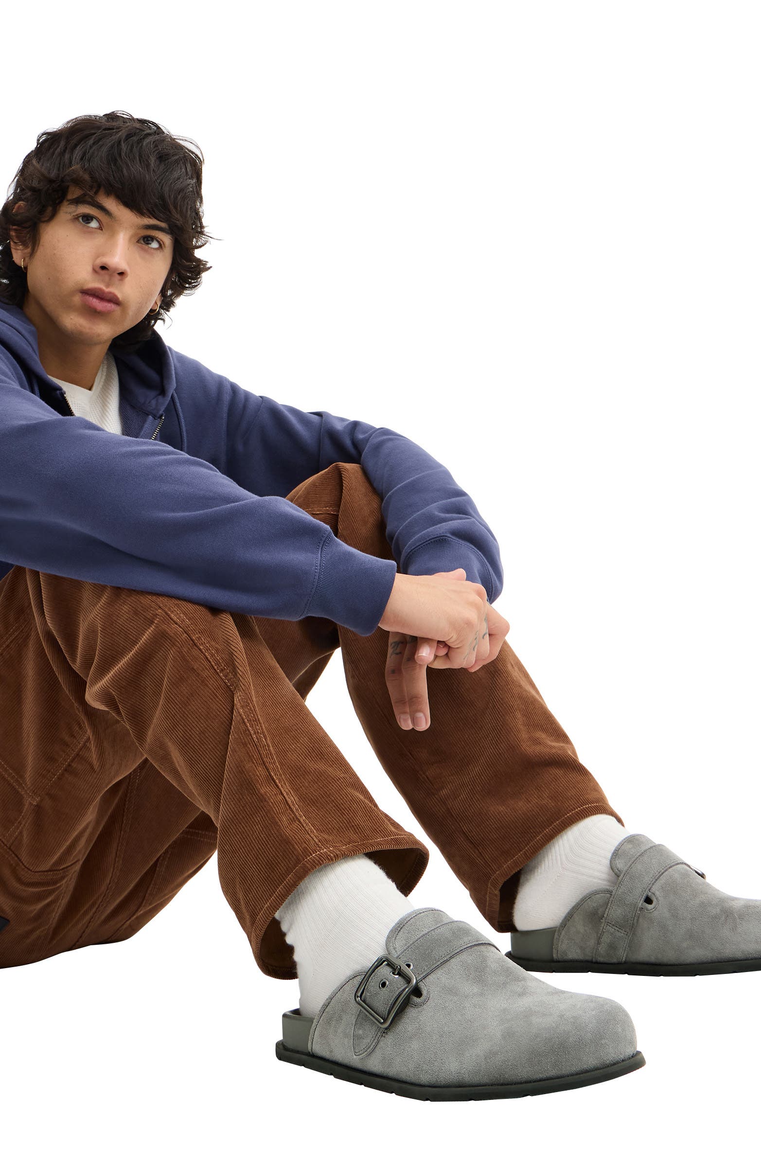 COACH Suede Buckle Clog, Alternate, color, Charcoal