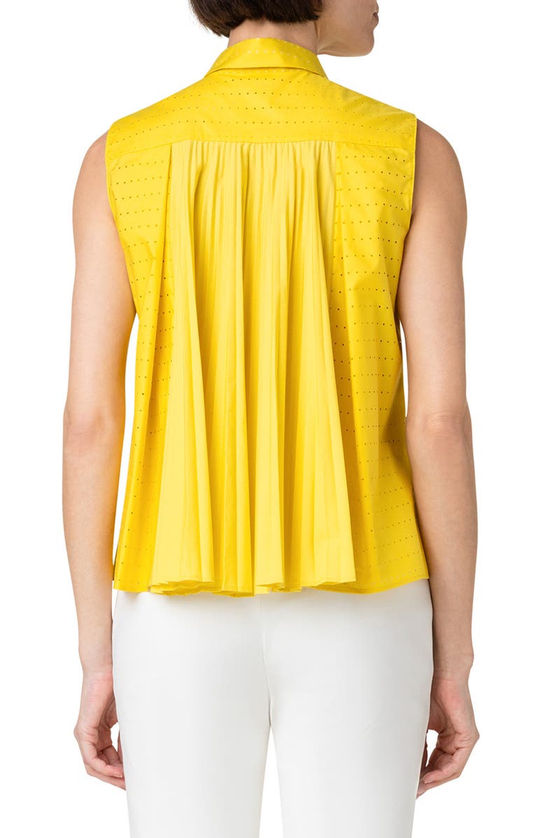 Akris punto Perforated Pleat Back Sleeveless Cotton Blouse, Alternate, color, 