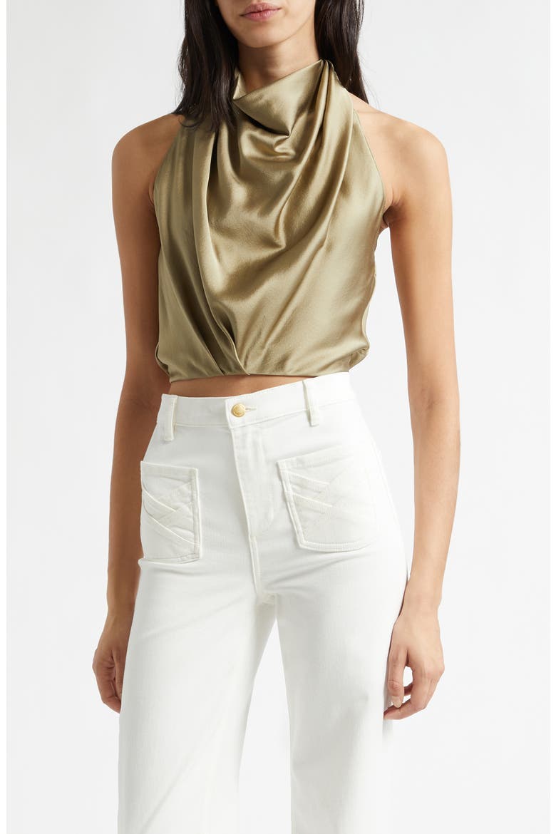 Libbie Crop Stretch Silk Halter Top, Main, color, SAFARI