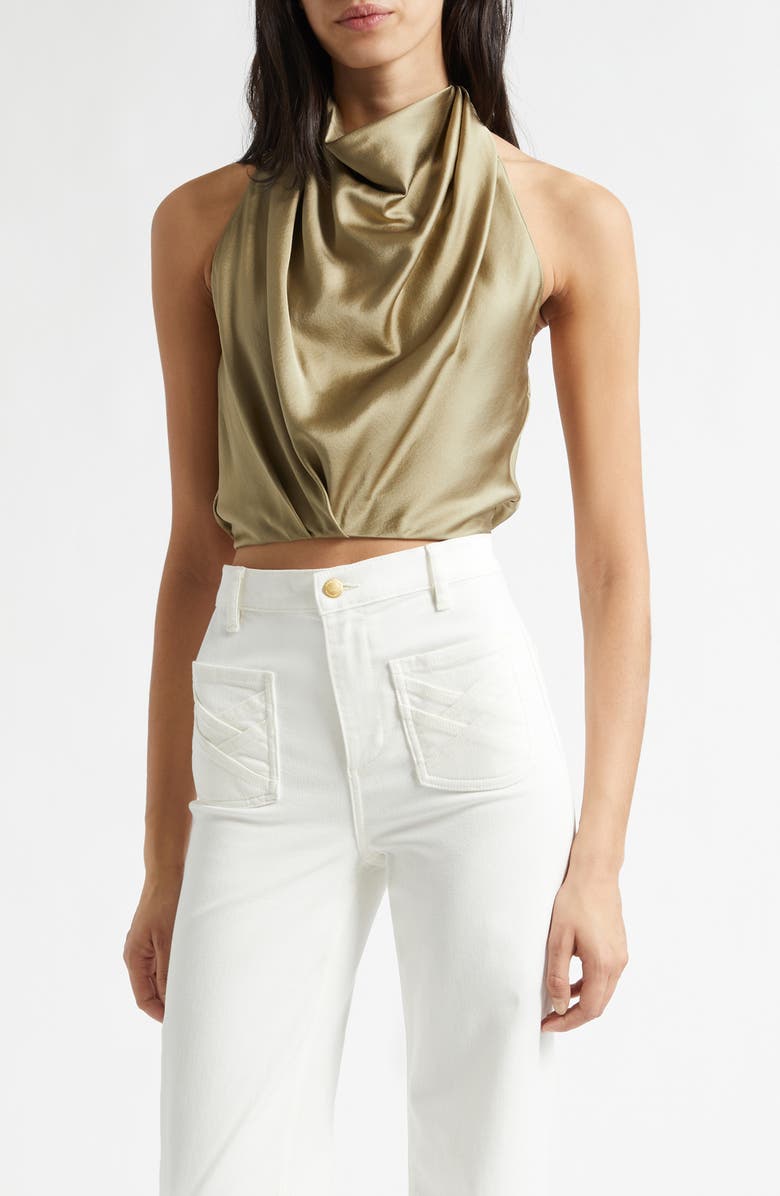 Ramy Brook Libbie Crop Stretch Silk Halter Top, Main, color, Safari