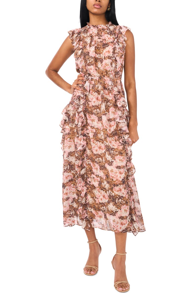 Parker Brooke Floral Ruffle Midi Dress, Main, color,