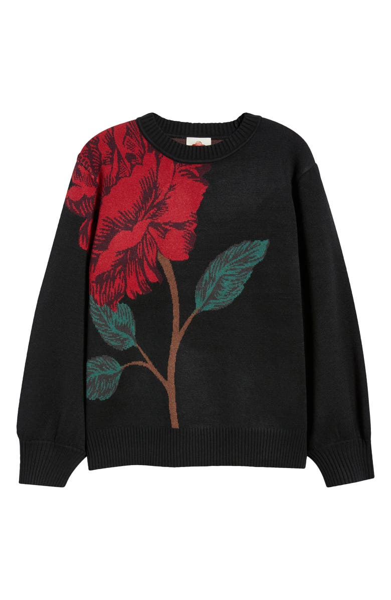 FARM Rio Rosalia Floral Jacquard Crewneck Sweater, Main, color, Rosalia Placed Black