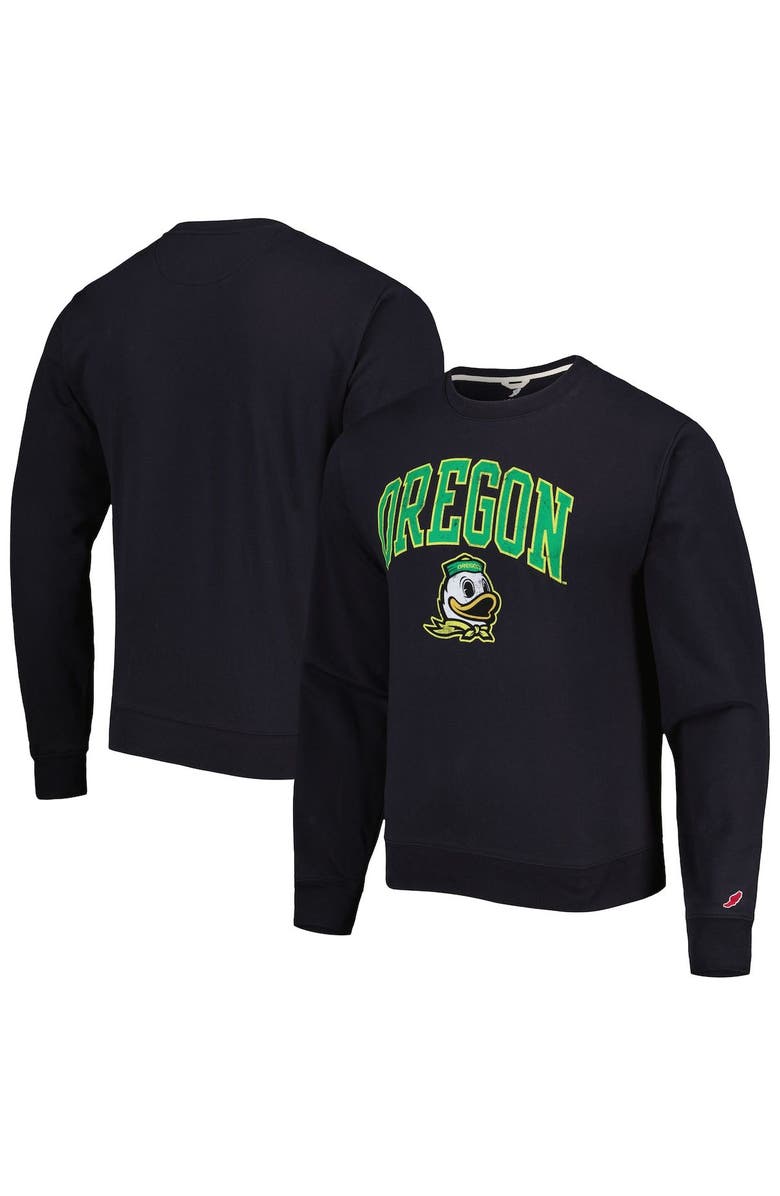 LEAGUE COLLEGIATE WEAR Men's League Collegiate Wear Black Oregon Ducks 1965 Arch Essential Lightweight Pullover Sweatshirt, Main, color,