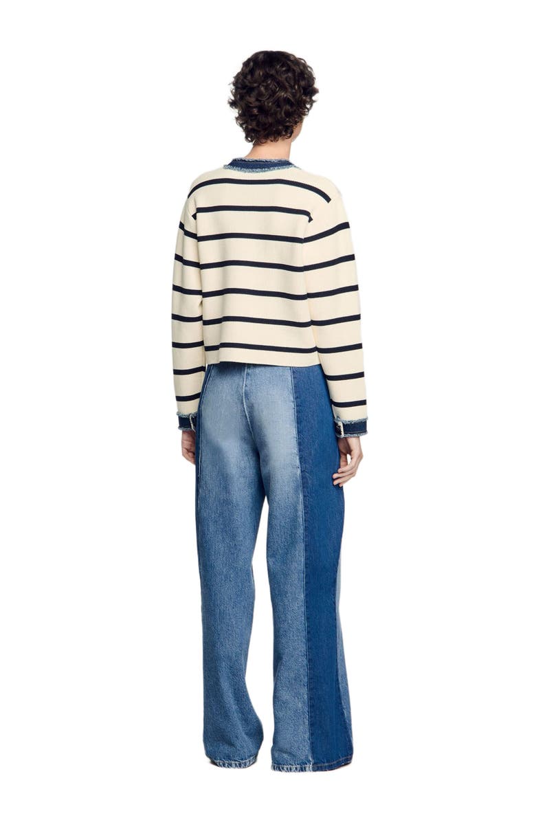 SANDRO Stripy cardigan with denim details, Alternate, color, 