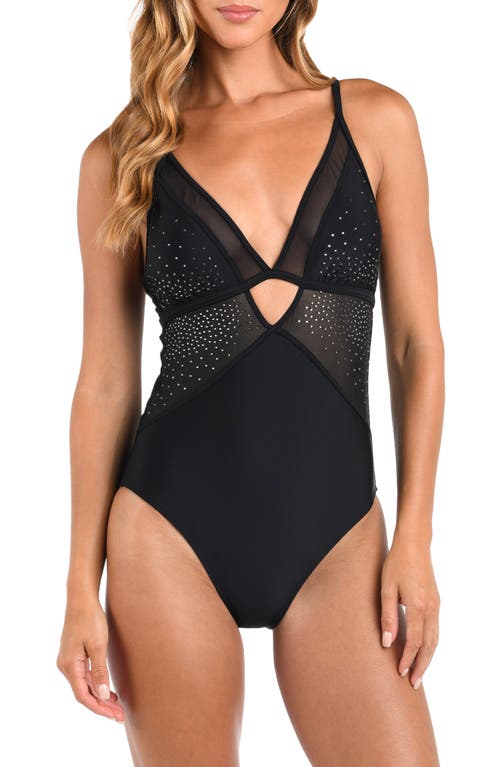 L'AGENCE Lilou Shine Plunge One-Piece Swimsuit in Black at Nordstrom, Size Large