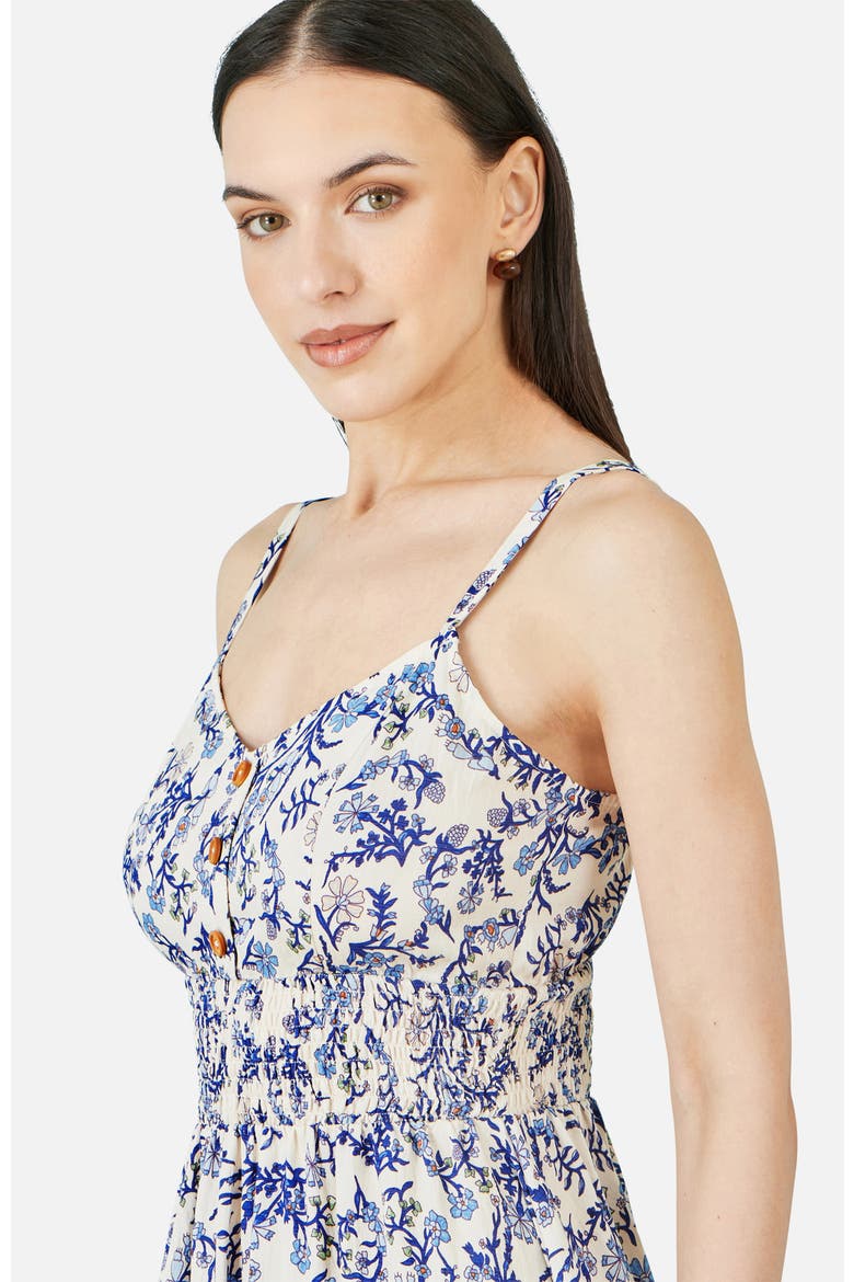 Floral Border Print Midi Sun Dress, Alternate, color, White