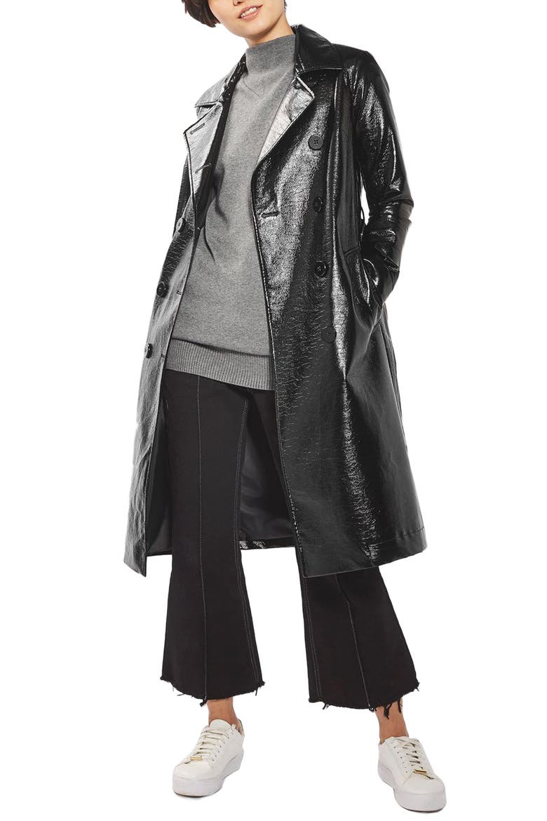 Vinyl Trench Coat, Main, color, BLACK