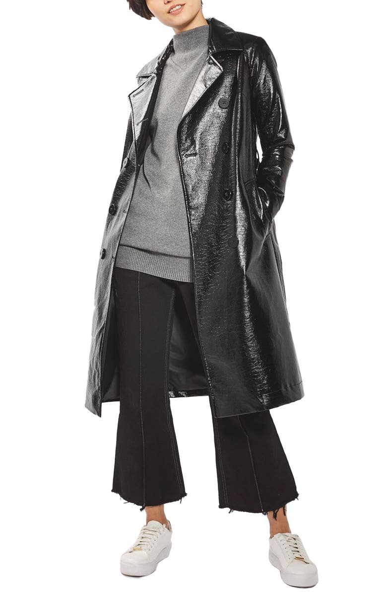 Topshop Vinyl Trench Coat, Main, color, 