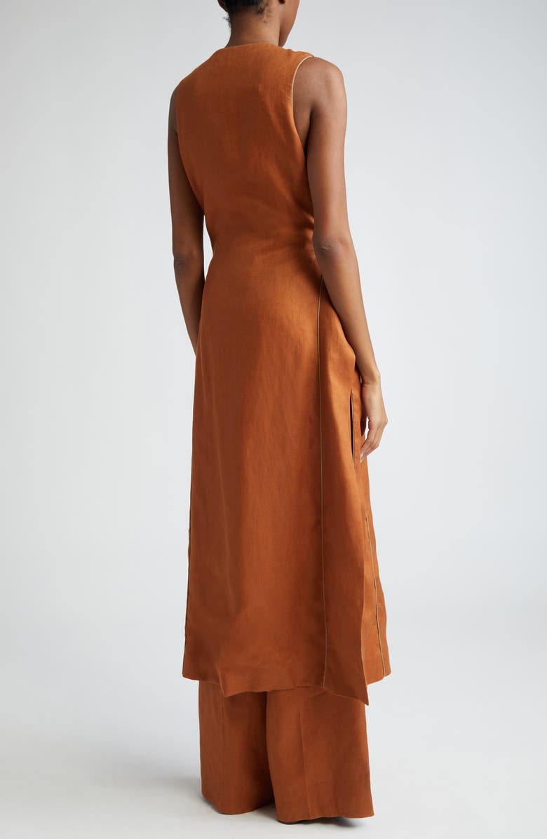 Max Mara Aureo Linen Belted Longline Vest, Alternate, color, Tobacco