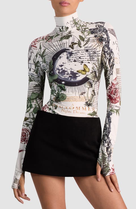 Delaina Mixed Print Turtleneck Top