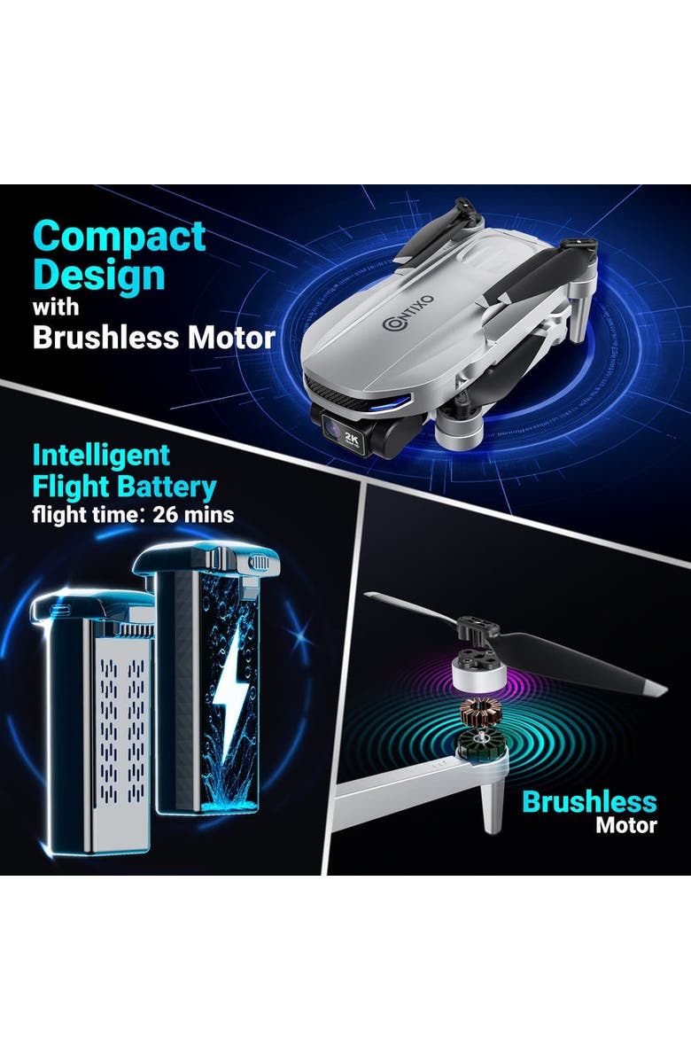 CONTIXO 2K Foldable Camera Drone, Alternate, color, Grey