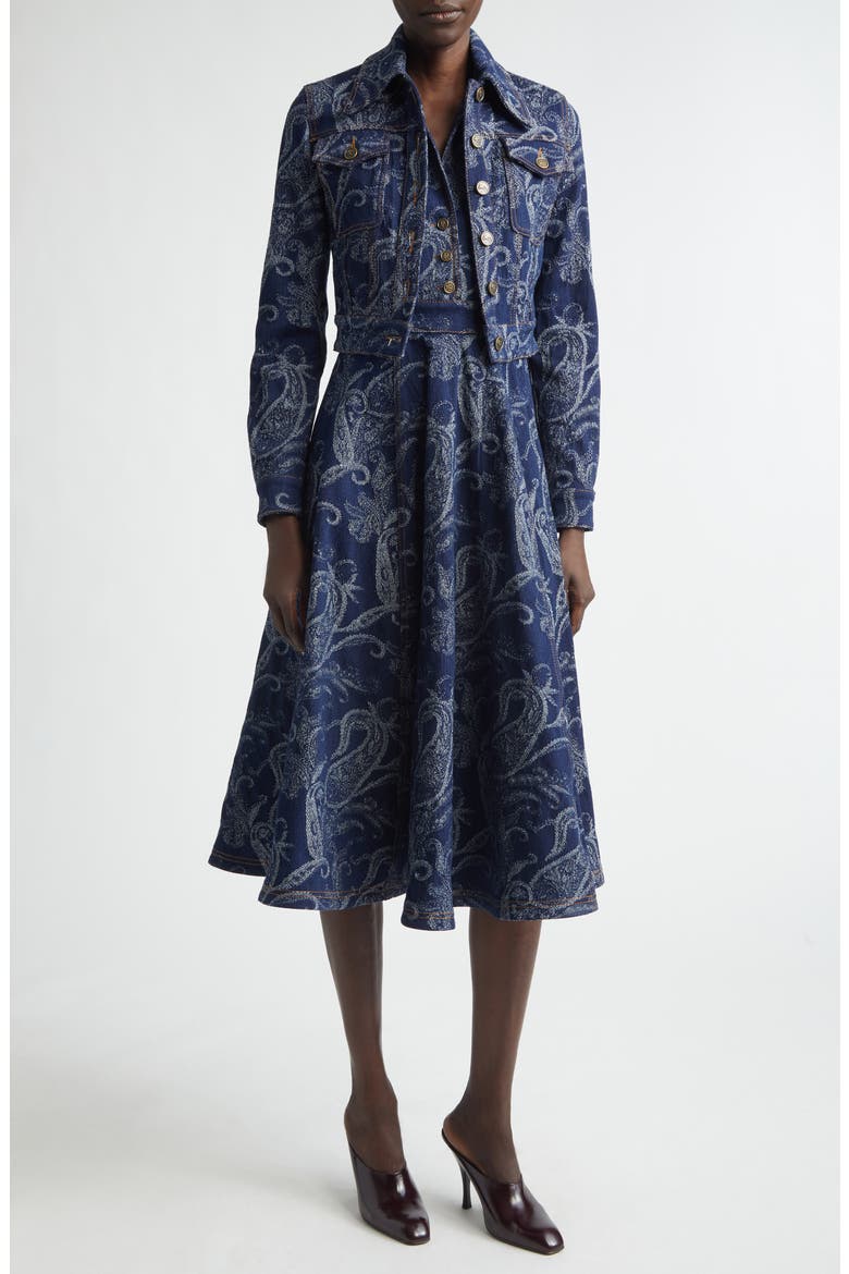 Paisley Laser-Etched Denim Jacket, Alternate, color, DARK BLUE