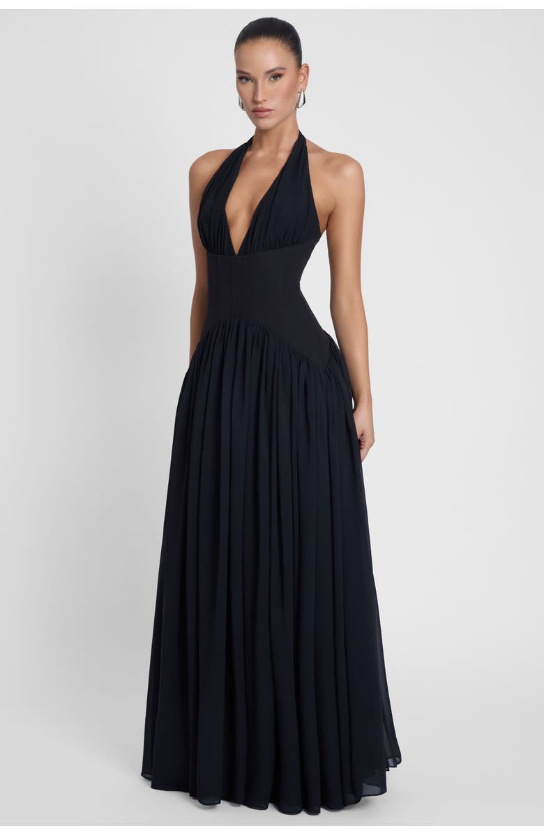 LEAU Harlowe Contrast Corset Maxi Dress, Alternate, color, Black