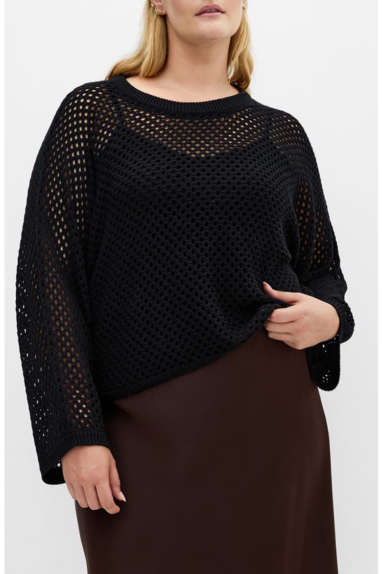 Open Stitch Sweater, Main, color, BLACK