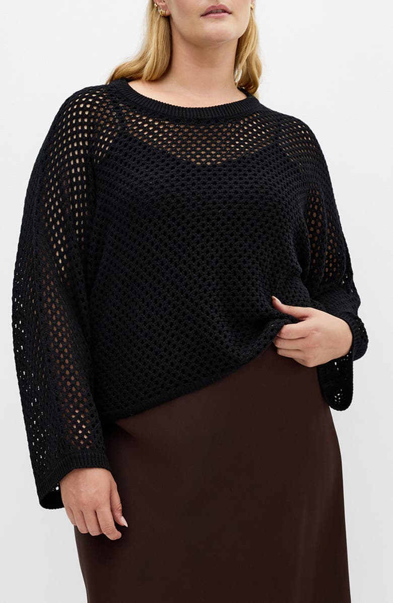 City Chic Open Stitch Sweater, Main, color, Black