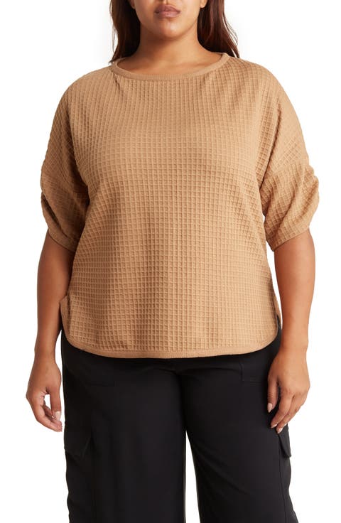 Waffle Knit Ruched Top (Plus)
