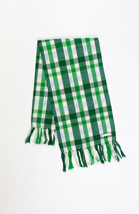 Festive Handwoven Plaid Cotton Kitchen Towel
