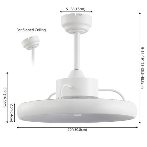 Oval Air Loren 20" Modern Contemporary 6-speed Metal Mobile-app/remote-controlled Dimmable Smart Int In White