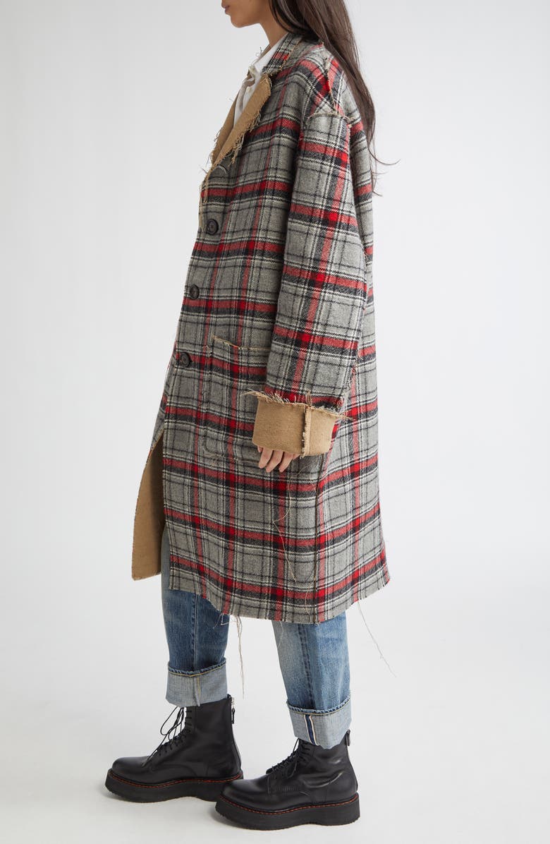 R13 Reversible Raw Cut Cotton & Virgin Wool Coat, Alternate, color, Red/ Grey Plaid