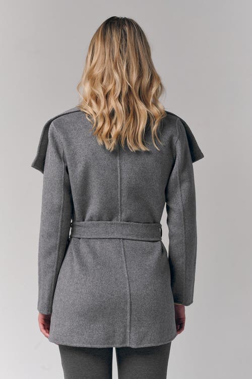 Le Fafo Draped Collar Short Wrap Coat In Gray