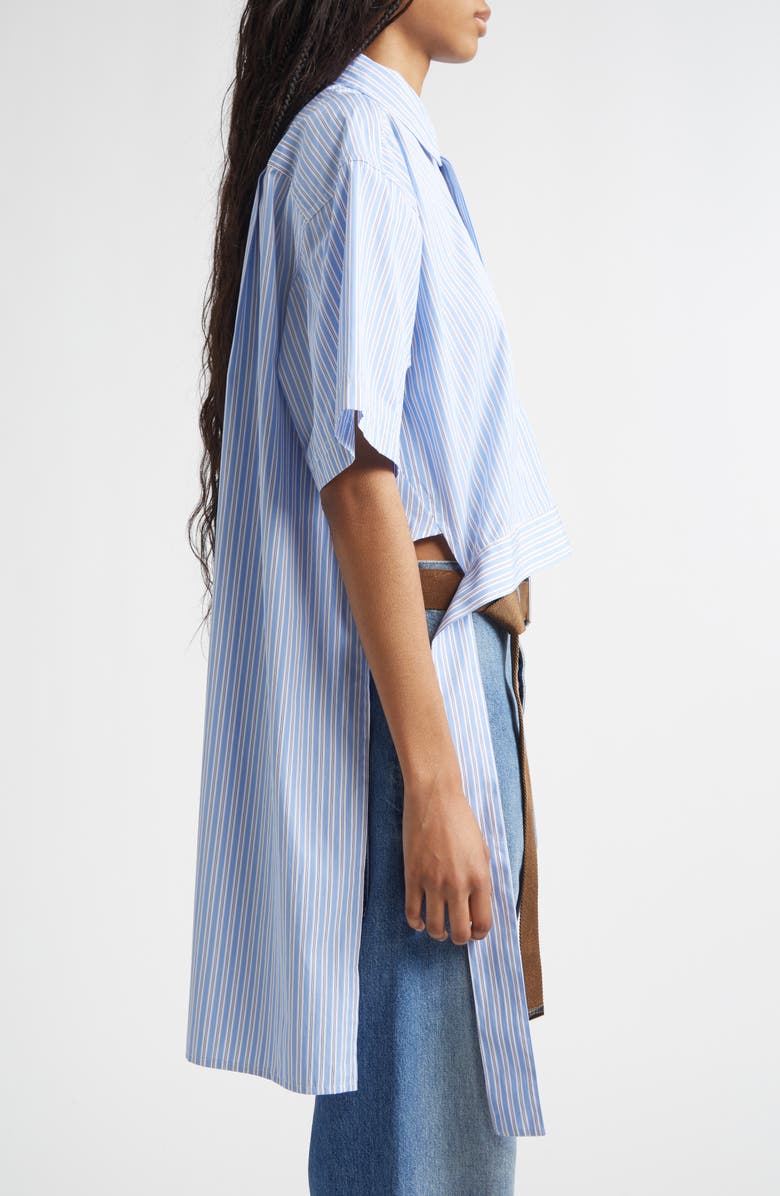 PLAN C Stripe High-Low Cotton Pullover Shirt, Alternate, color, Blue Stripes Base White
