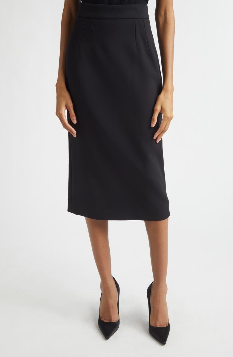Dolce&Gabbana Virgin Wool Midi Pencil Skirt, Main, color, Nero
