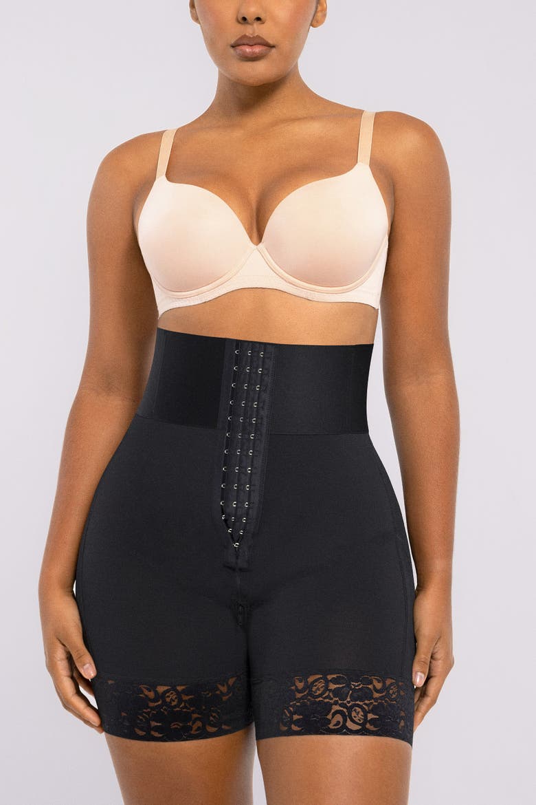 Tummy Control Boned Sculpt High Waist Shorts, Alternate, color, Jet Black