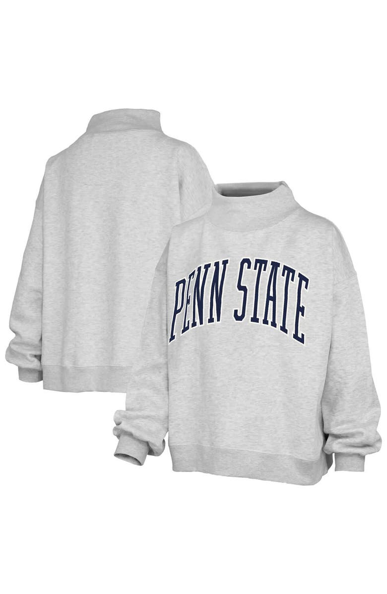 PRESSBOX Women's Pressbox Heather Gray Penn State Nittany Lions Oversized Nelson Mock Neck Sweatshirt, Main, color, Heather Gray