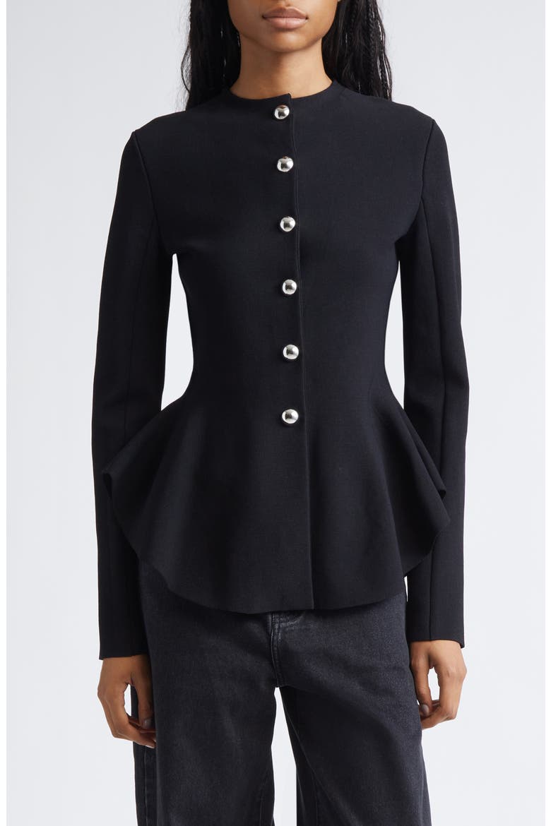 Dasha Compact Stitch Peplum Sweater Jacket, Main, color, BLACK