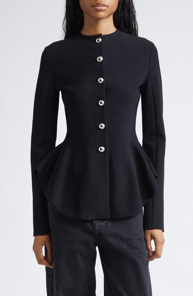 Proenza Schouler Dasha Compact Stitch Peplum Sweater Jacket, Main, color, Black