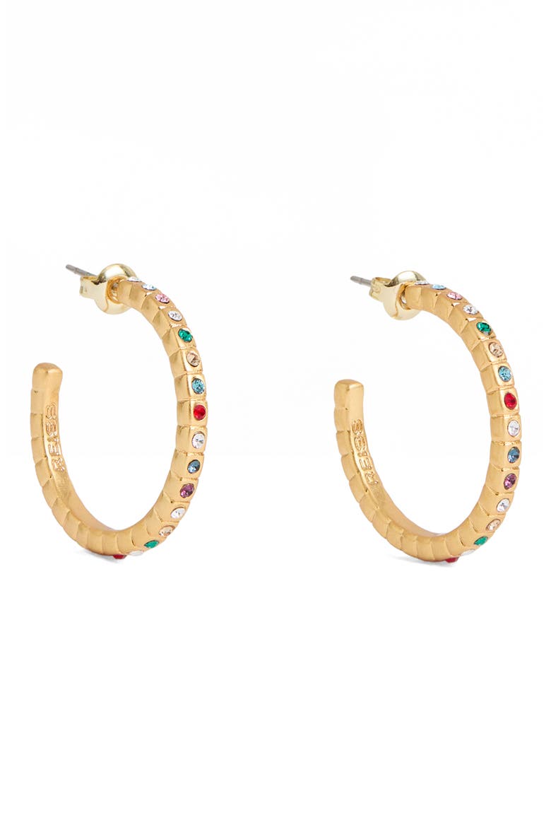 Sade Crystal Hoop Earrings, Alternate, color, GOLD TONE/ MULTI CRYSTAL