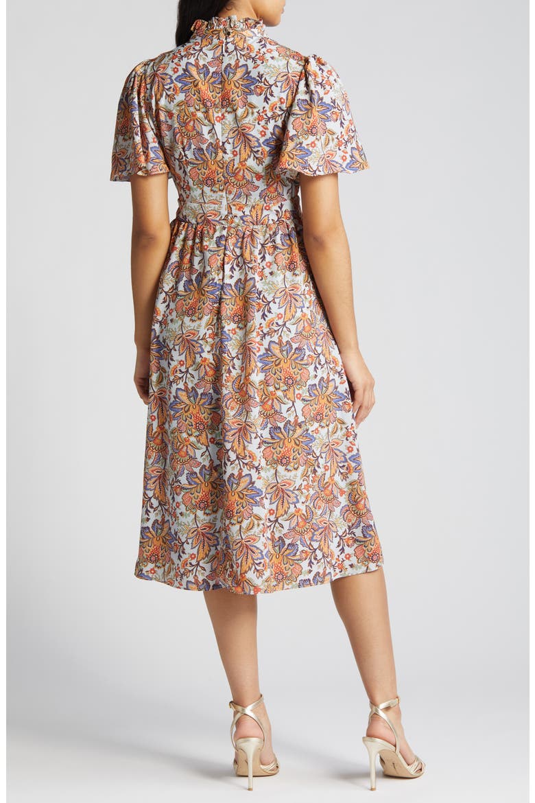 Print Mock Neck Midi Dress, Alternate, color, MINT MULTI